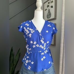 Banana Republic Blue Floral Wrap Top